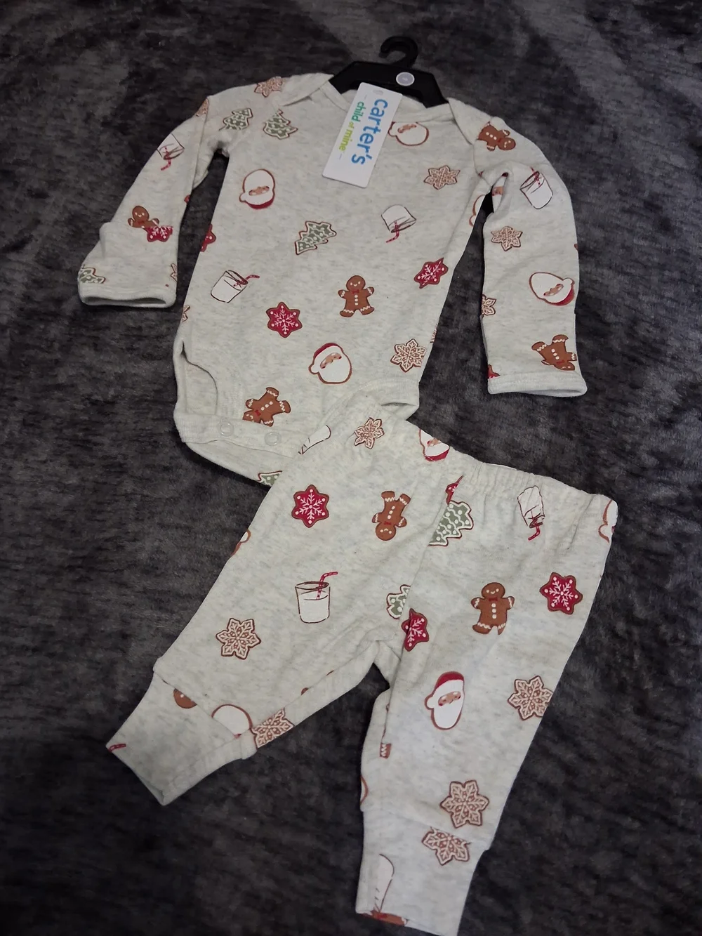 NWT Carters Christmas Outfit/Pajamas Grey Santa Claus Size NB